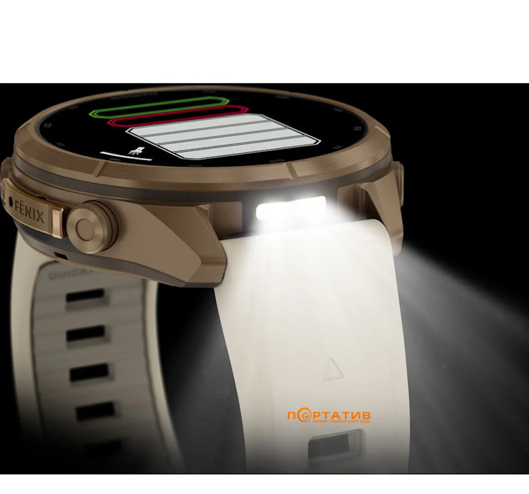 Смарт-годинник Garmin Fenix 9 Pro – inReach, 43mm, Autumn Gold Titanium with Cream/French Grey Silicone Band (010-04335-21)
