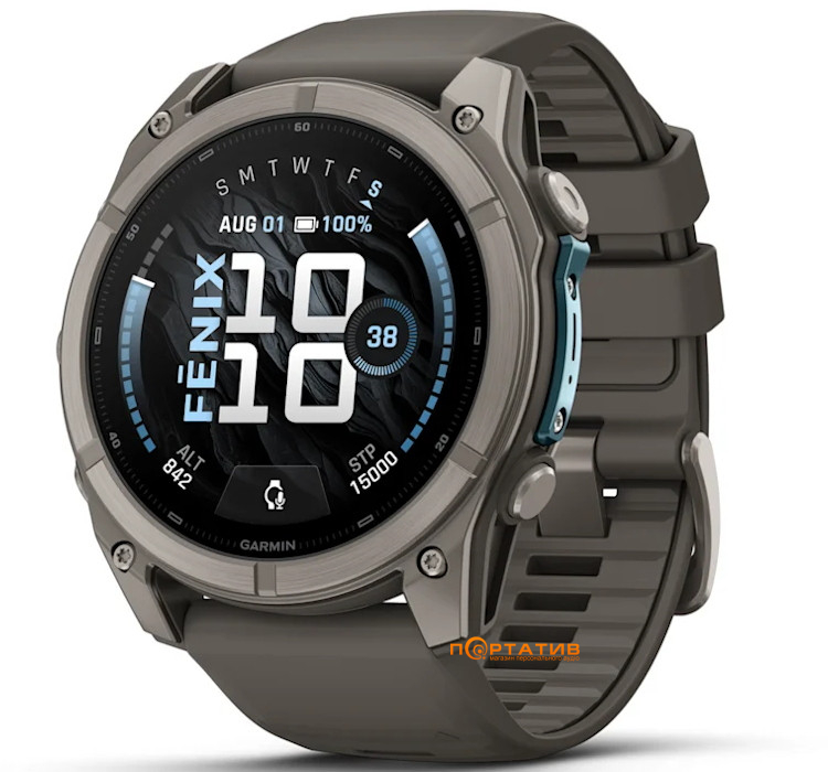 Смарт-годинник Garmin Fenix 9 – 51mm, Titanium with Pebble Grey Silicone Band (010-04763-01)