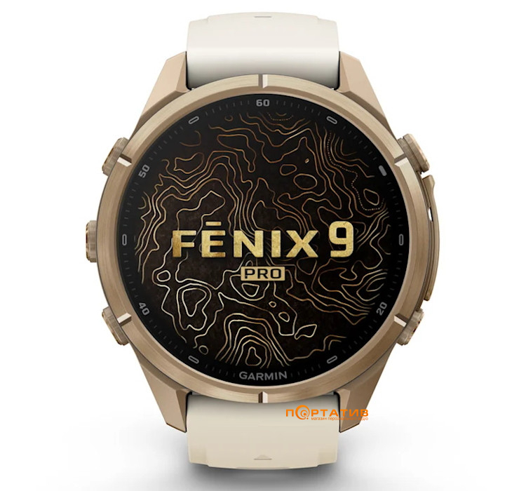 Смарт-годинник Garmin Fenix 9 Pro – 43mm, Autumn Gold Titanium with Cream/French Grey Silicone Band (010-04335-26)