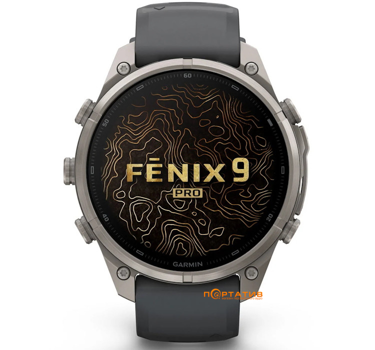 Смарт-годинник Garmin Fenix 9 Pro – 47mm, Titanium with Graphite/Black Silicone Band (010-04336-26)