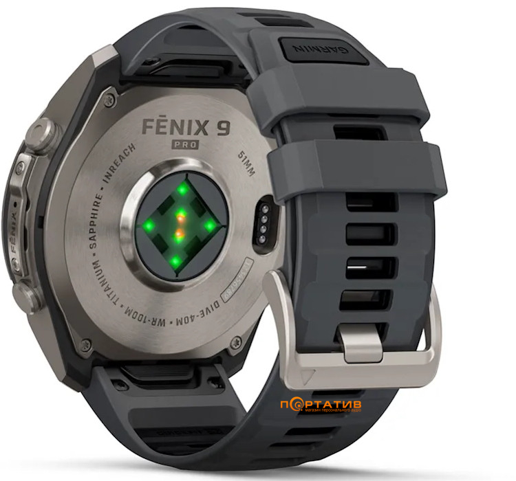 Смарт-годинник Garmin Fenix 9 Pro – inReach, 51mm, Titanium with Graphite/Black Silicone Band (010-04337-21)