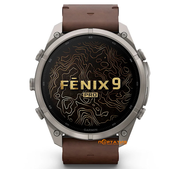 Смарт-годинник Garmin Fenix 9 Pro – inReach, 51mm, Titanium with Walnut Leather Band (010-04337-41)