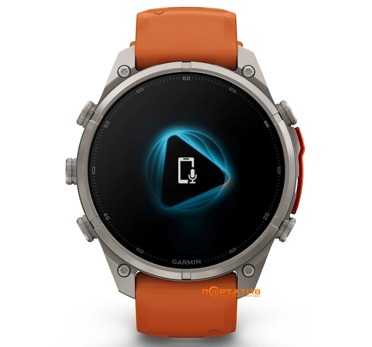 Смарт-годинник Garmin Fenix 9 Pro – inReach, 47mm, Titanium with Autumn Orange/Spark Orange Silicone Band (010-04336-01)