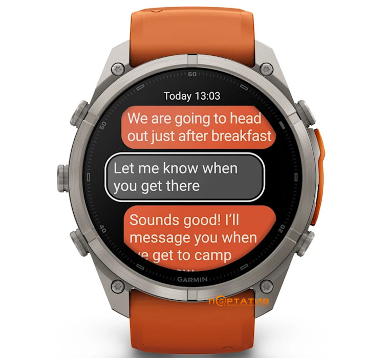 Cмарт-годинник Garmin Fenix 9 Pro – inReach, 51mm, Titanium with Autumn Orange/Spark Orange Silicone Band (010-04337-01)
