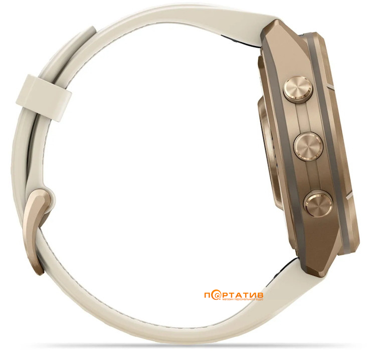 Смарт-годинник Garmin Fenix 9 Pro – inReach, 43mm, Autumn Gold Titanium with Cream/French Grey Silicone Band (010-04335-21)
