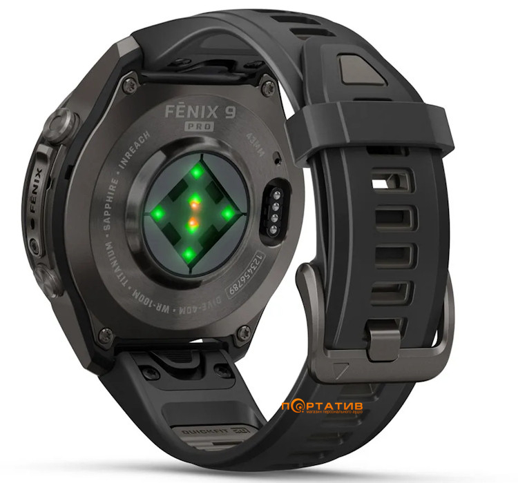 Смарт-годинник Garmin Fenix 9 Pro – inReach, 43mm, Carbon Gray DLC Titanium with Black/Pebble Grey Silicone Band (010-04335-11)