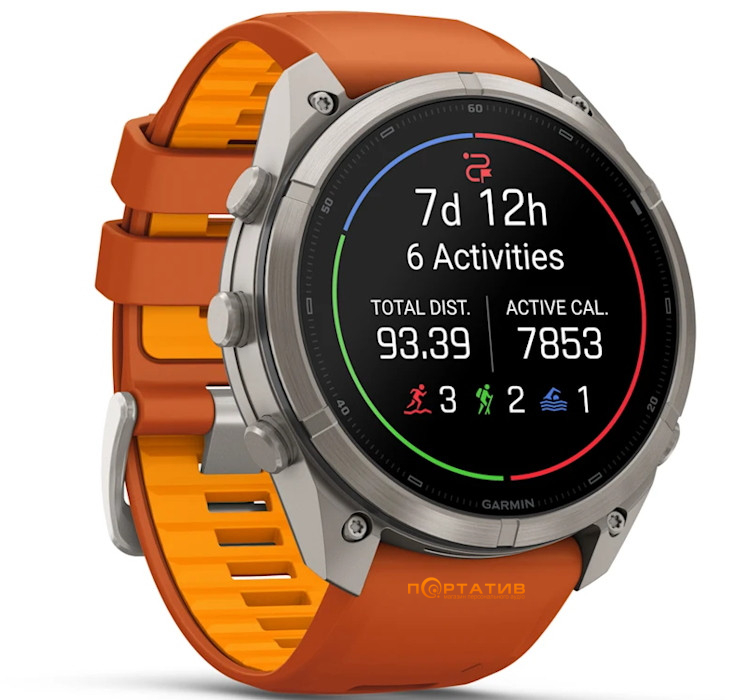 Cмарт-годинник Garmin Fenix 9 Pro – inReach, 51mm, Titanium with Autumn Orange/Spark Orange Silicone Band (010-04337-01)