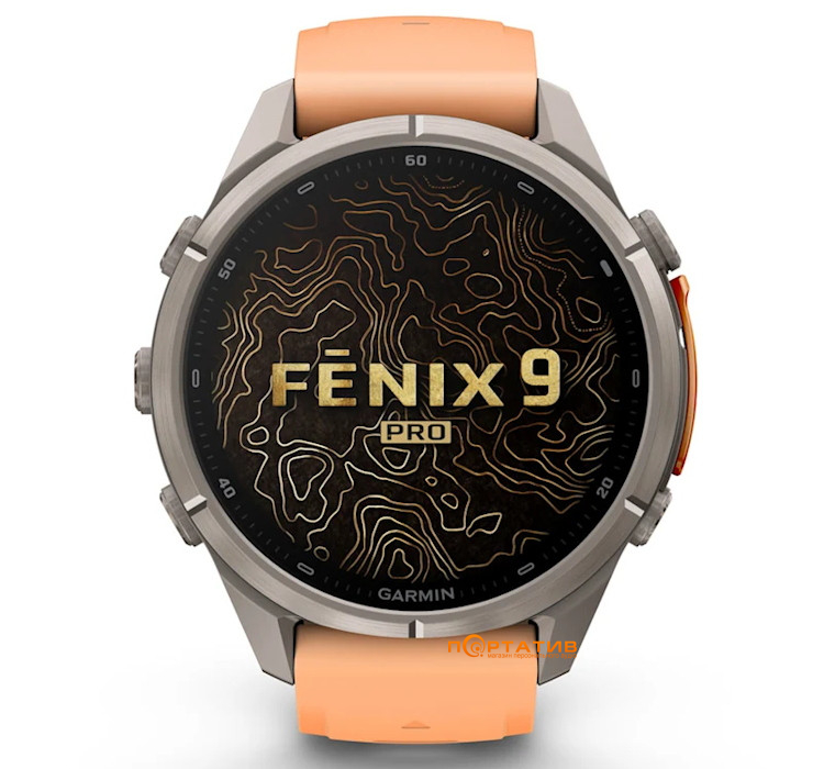 Смарт-годинник Garmin Fenix 9 Pro – inReach, 43mm, Titanium with Shell Pink/Autumn Orange Silicone Band (010-04335-01)