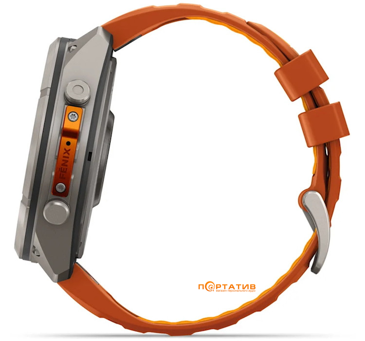 Cмарт-годинник Garmin Fenix 9 Pro – inReach, 51mm, Titanium with Autumn Orange/Spark Orange Silicone Band (010-04337-01)