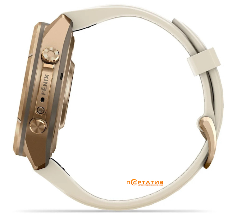 Смарт-годинник Garmin Fenix 9 Pro – 43mm, Autumn Gold Titanium with Cream/French Grey Silicone Band (010-04335-26)
