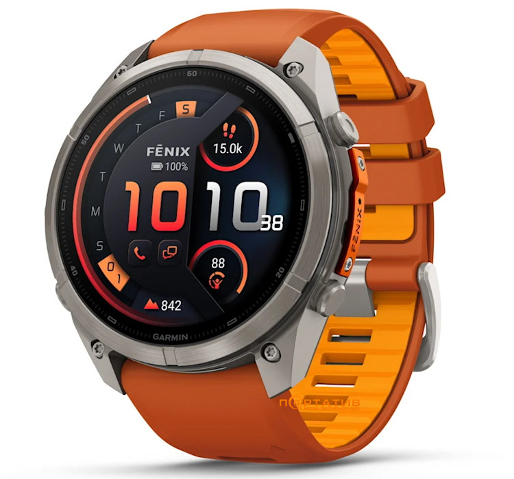 Cмарт-годинник Garmin Fenix 9 Pro – inReach, 51mm, Titanium with Autumn Orange/Spark Orange Silicone Band (010-04337-01)