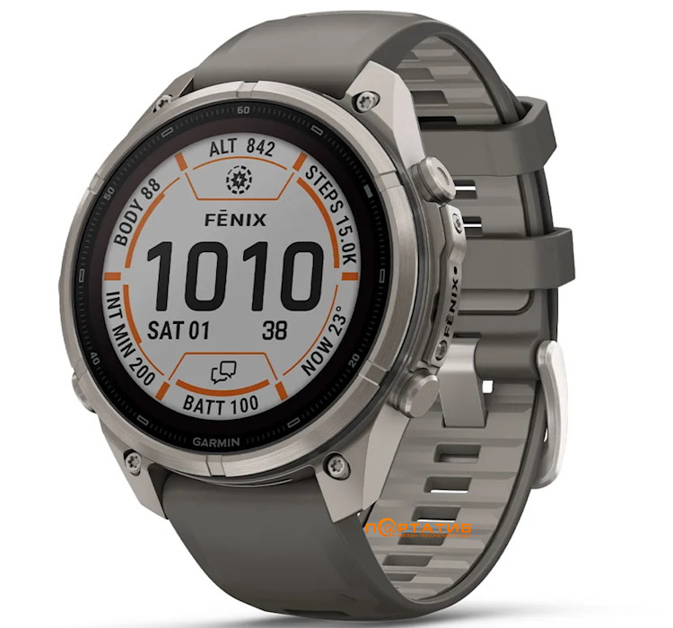 Смарт-годинник Garmin Fenix 9 Pro – inReach, Solar, 47mm, Titanium with Pebble Grey Silicone Band (010-04338-01)