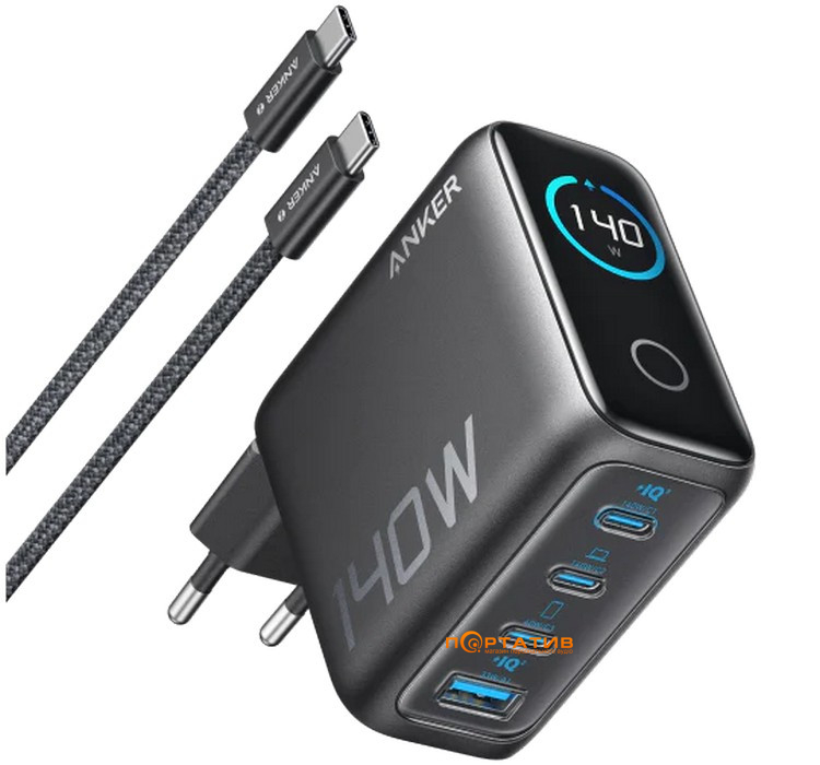 Мережевий зарядний пристрій Anker Laptop Charger 140W, 4-Port, PD 3.1 with USB-C Cable Black (B2697GZ1)
