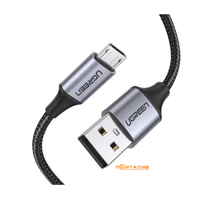 UGREEN US290 USB 2.0 to Micro USB Cable Nickel Plating Aluminum Braid 2A 2m Black (60148)