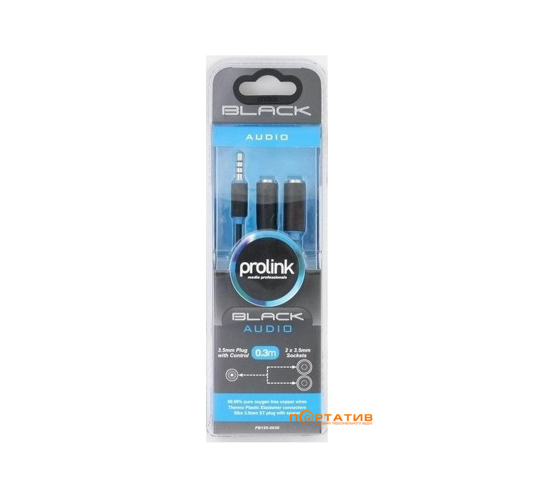 ProLink 3.5 mm Stereo Plug to 2 x 3.5 mm Stereo Sockets 0.3 м Cable (PB155-0030)
