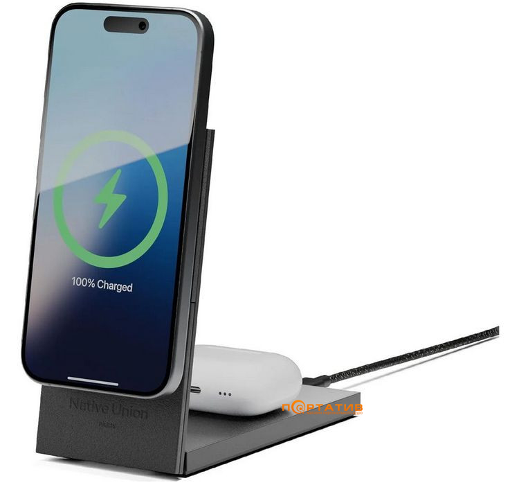 Беспроводное ЗУ Native Union Rise 2-in-1 Qi2 Wireless Charger Black (RS-2IN1-BLK)