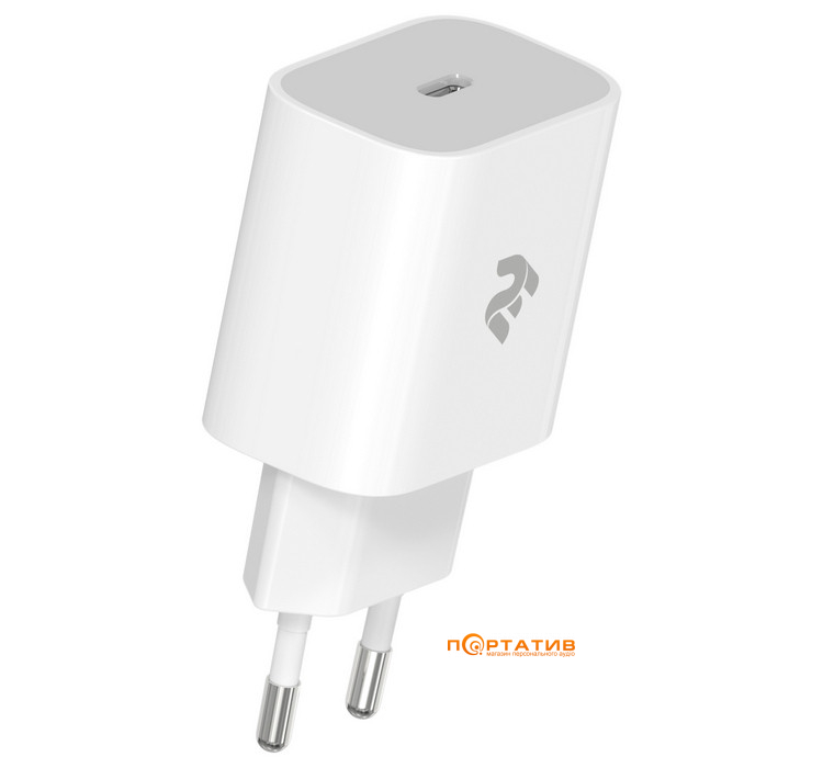 Мережевий зарядний пристрій  2E Wall Charger 20W USB-C PD White (2E-WC1USBC20W-W)