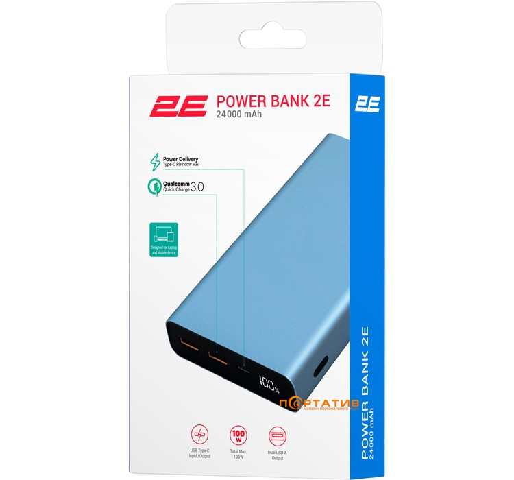 Зовнішній акумулятор 2E 24000mAh PD100W Blue Steel (2E-PB2502-STEEL)