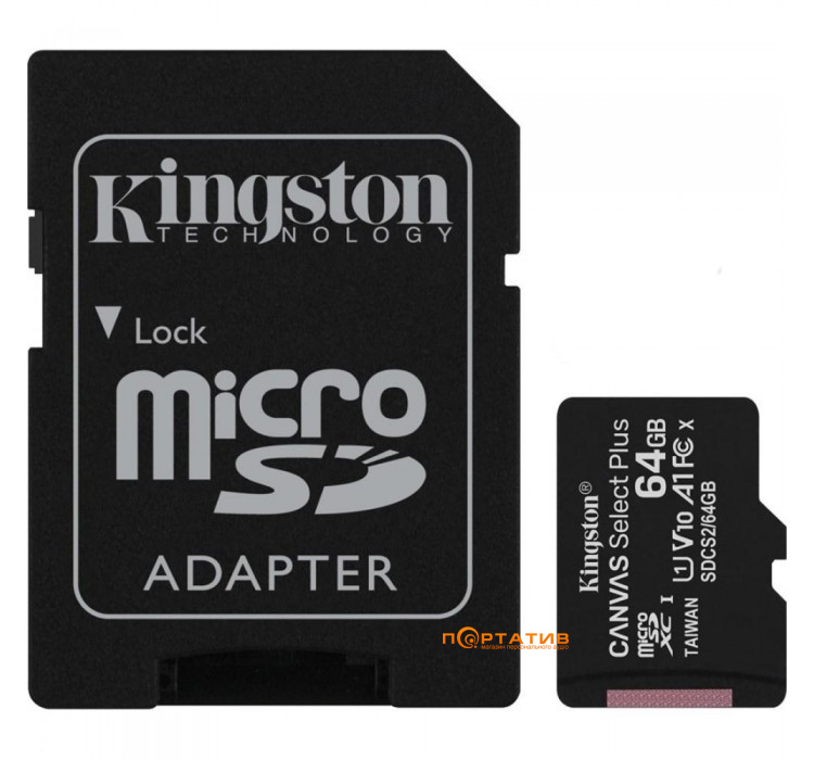 Kingston microSDXC 64GB UHS-I Canvas Select Plus + SD Adapter (SDCS2/64GB)