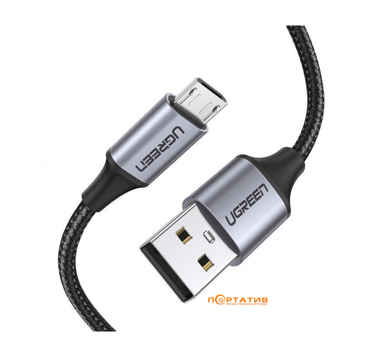 UGREEN US290 USB 2.0 to Micro USB Cable Nickel Plating Aluminum Braid 2A 1m Black (60146)