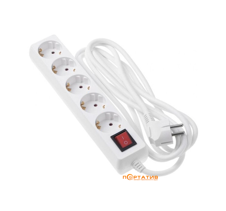 Мережевий фільтр - подовжувач 2E Extension Cord with Toggle 5 Sockets 3G * 1.5 мм 1.8 m White (2E-U05ESM1.8)
