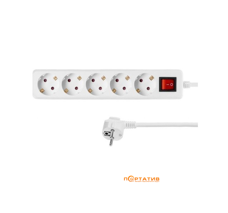 Мережевий фільтр - подовжувач 2E Extension Cord with Toggle 5 Sockets 3G * 1.5 мм 1.8 m White (2E-U05ESM1.8)