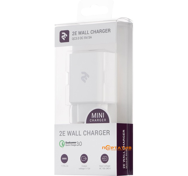 Зарядное устройство 2E Wall Charger 18W USB-A QC White (2E-WC1USB18W-W)