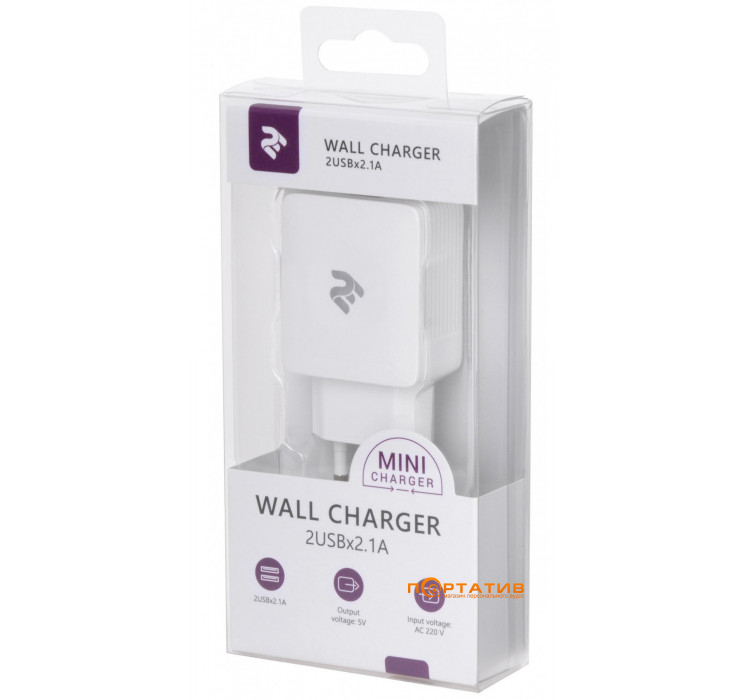 2E USB Wall Charger USB-A 2х2.1A White (2E-WC4USB-W)