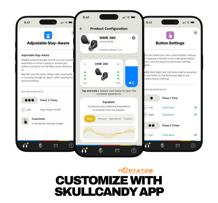 Навушники Skullcandy DIME 360 Pea Shape Black (S2DPW-T740)