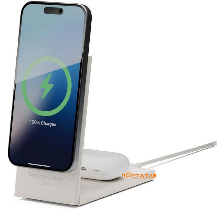 Беспроводное ЗУ Native Union Rise 2-in-1 Qi2 Wireless Charger Sandstone (RS-2IN1-SAN)