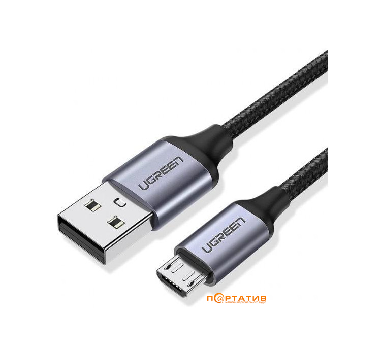 UGREEN US290 USB 2.0 to Micro USB Cable Nickel Plating Aluminum Braid 2A 2m Black (60148)