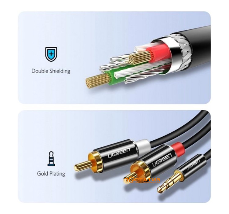 UGREEN AV116 3.5 mm to 2RCA Audio Cable, 2 m Black