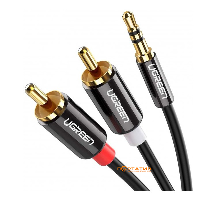 Кабель UGREEN AV116 3.5 mm to 2 RCA Audio Cable 2m Black (10584)