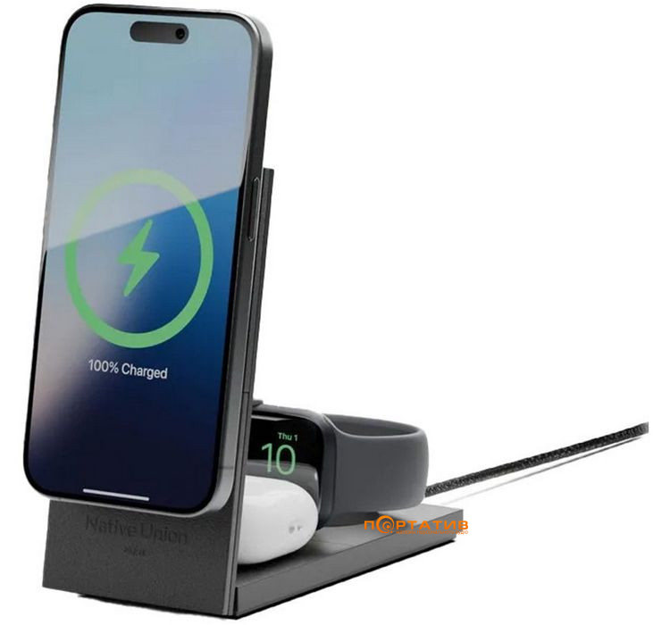 Беспроводное ЗУ Native Union Rise 3-in-1 Qi2 Wireless Charger Black (RS-3IN1-BLK-INT)