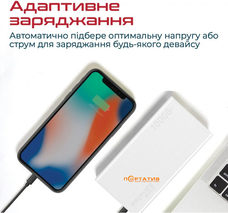 Зовнішній акумулятор Promate Bolt-10 10000mAh 10W 2xUSB White