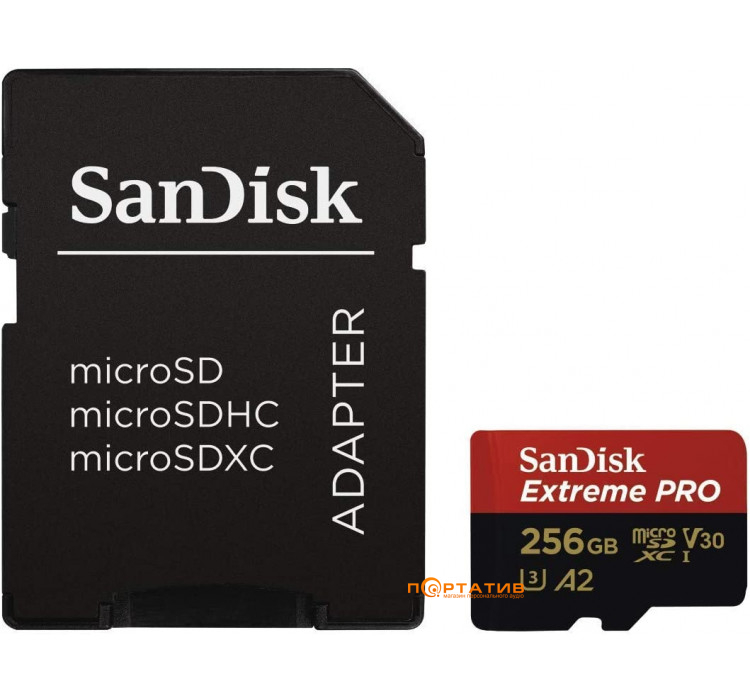 SanDisk microSDXC 256GB C10 UHS-I U3 A2 Extreme Pro V30 + SD-adapter (SDSQXCZ-256G-GN6MA)