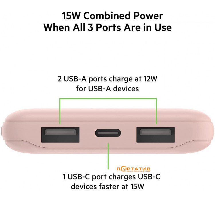 Belkin Power Bank 10000 15W Dual USB-A USB-C Rose Gold (BPB011BTRG)