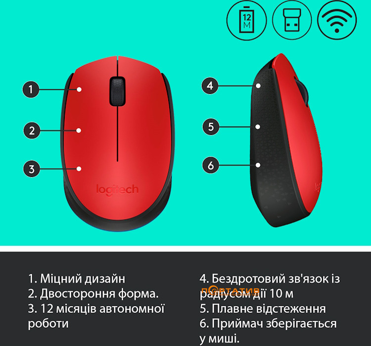 Мишка Logitech M171 Wireless Red/Black (910-004641)
