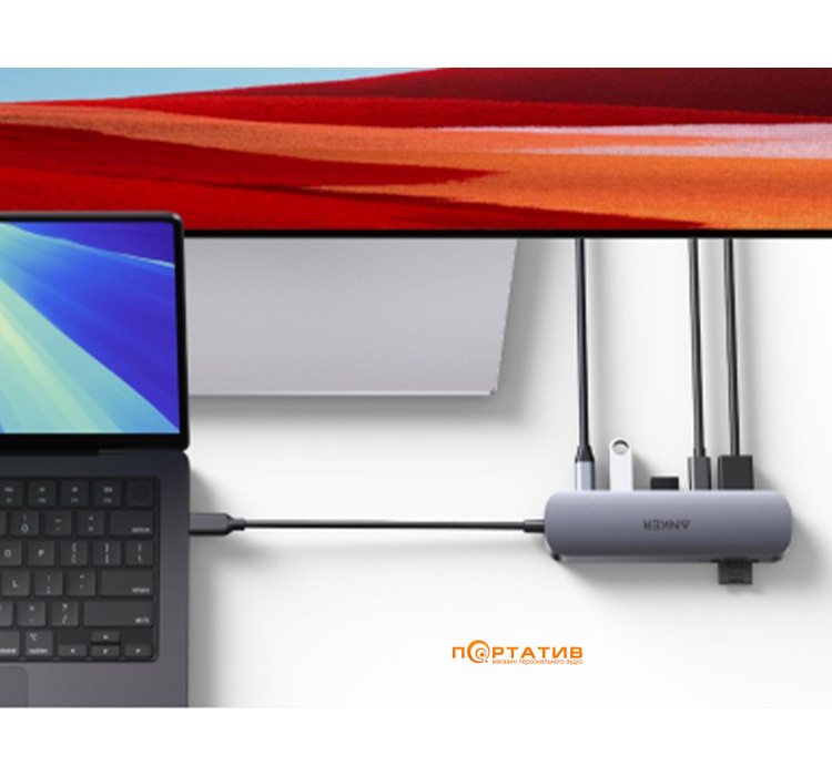 Хаб Anker Nano USB-C Hub 7-in-1, PD in 100W, 4K HDMI, 2xUSB-A, USB-C, SD (A83D2HA1)