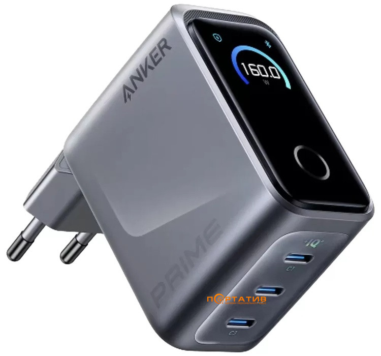 Зарядное устройство Anker GaN Prime Charger 160W PD, 3-Ports, Display Silver (A2687341)
