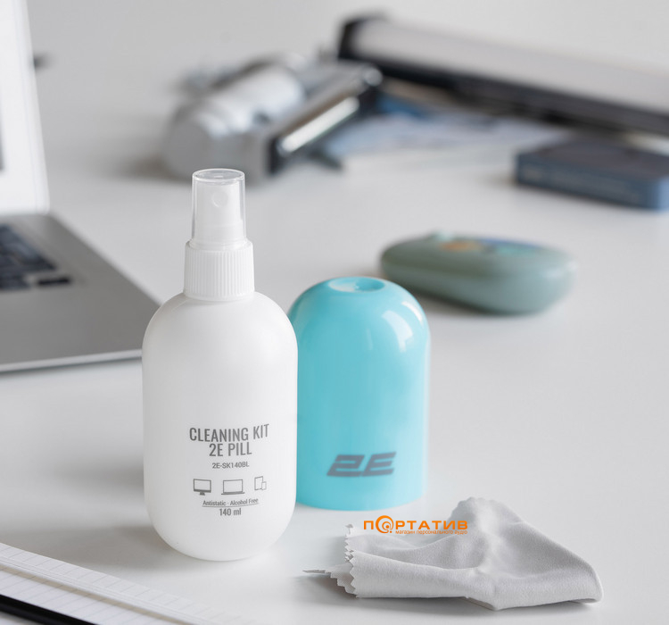 Очисний набір для оргтехніки 2E PILL (рідина 140 мл + серветка 20 см), біло-блакитний (2E-SK140BL)