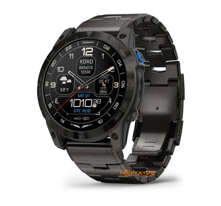 Смарт-годинник Garmin D2 Mach 1 PRO, 51 мм, Saph, Carbon Gray DLC w/Ti band, EMEA (010-02804-81)