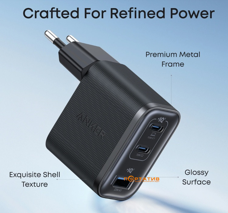 Зарядное устройство Anker Nano Charger 70W GaN 3 Port Black (A121AL11)