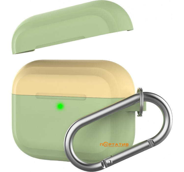 AHASTYLE Two Color Silicone Case with Carabiner for Apple AirPods Pro Green/Yellow (AHA-0P400-GGY)