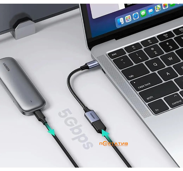 Адаптер UGREEN US378 USB-C to USB 3.0 OTG Alu Case with Braid 10cm Black (70889)