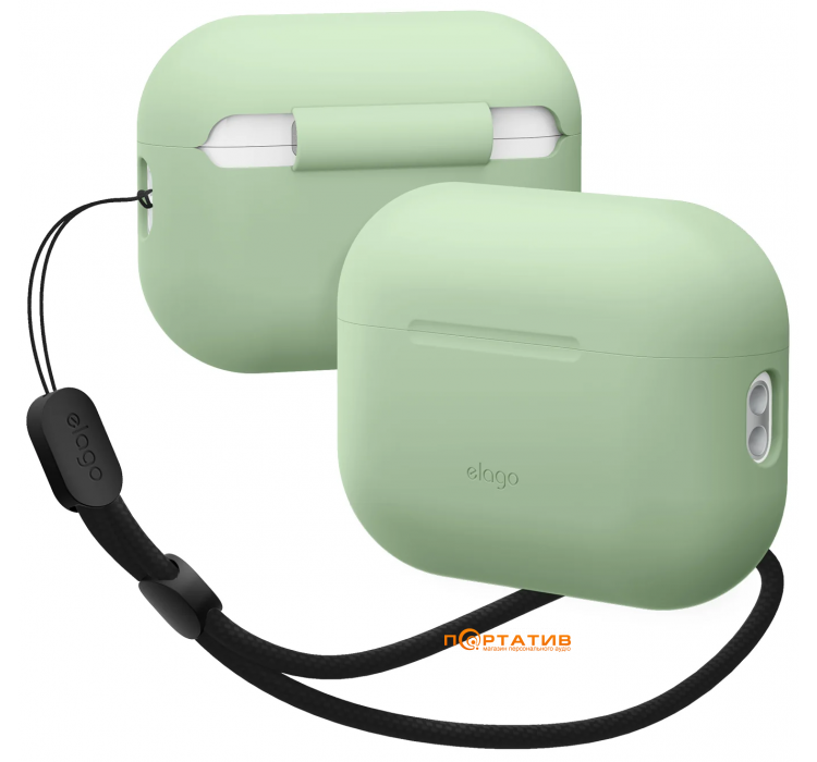 Elago Silicone Basic Case with Nylon Lanyard Pastel Green for Airpods Pro 2nd Gen (EAPP2SC-BA+ROSTR-