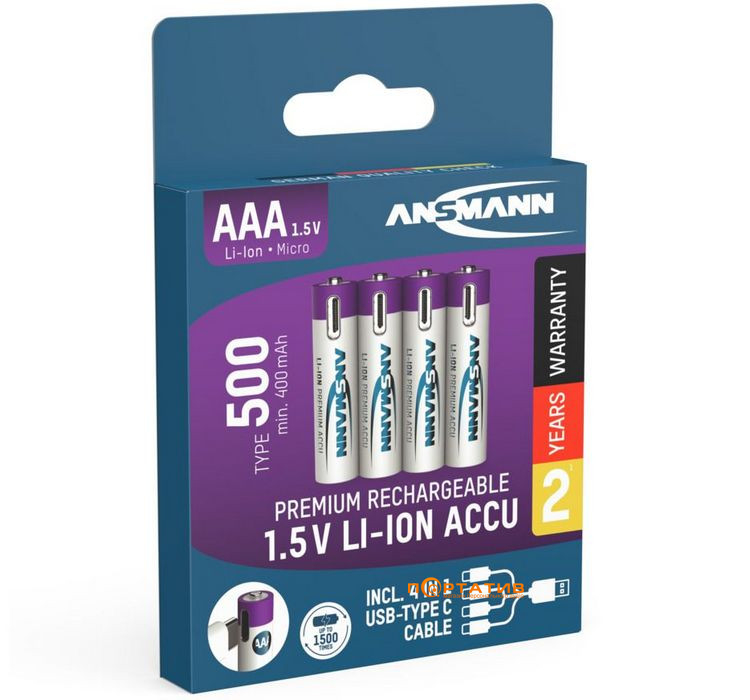 Аккумулятор Ansmann AAA 500mAh Li-Ion 1,5V Type-C 4шт (1311-0028)