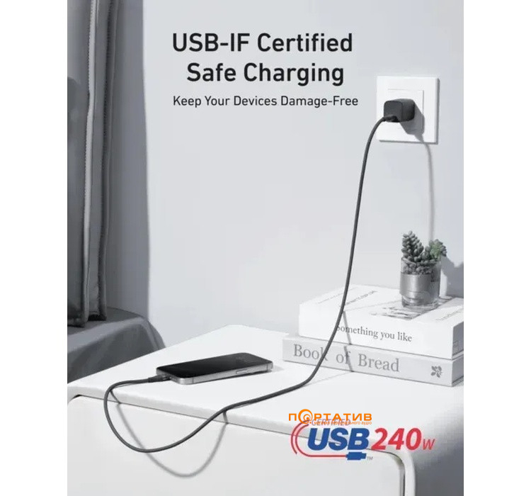 Кабель Anker USB-C to USB-C Cable 0.9m 240W 1Upcycled-Braided Black (A82E2H11