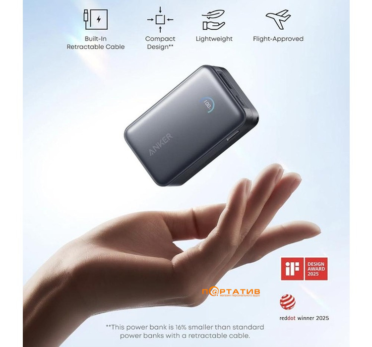 Зовнішній акумулятор Anker Nano 10000 mAh 45W Built-In USB-C Cable White (A1638H21)