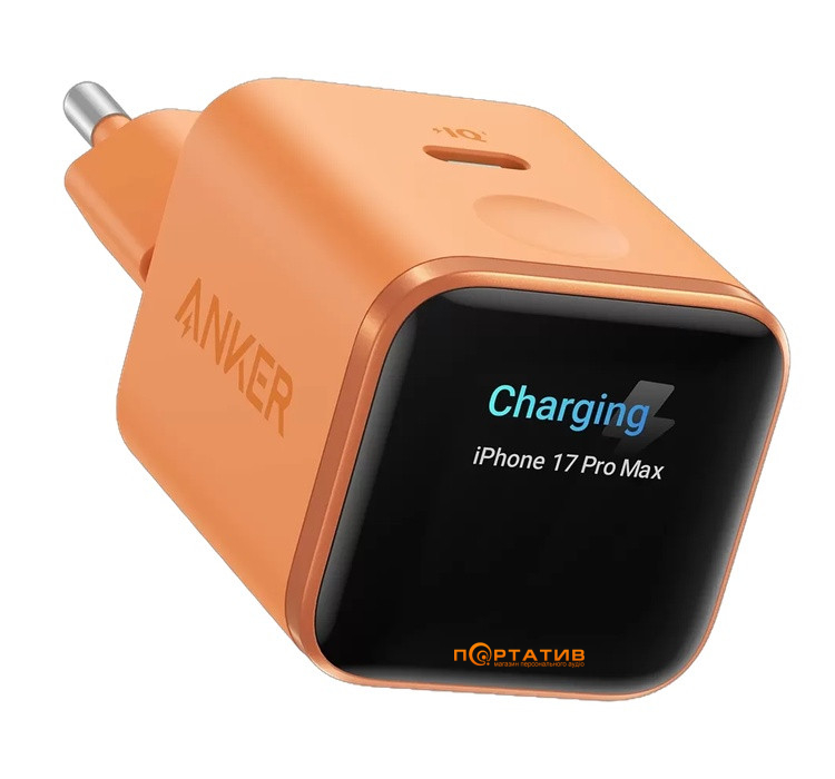 Зарядний пристрій Anker Nano Charger 45W USB-C Smart Display Orange (A121DGO1)